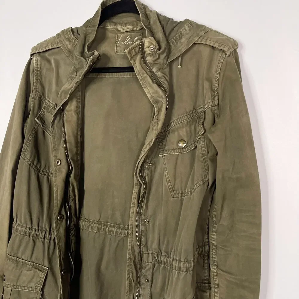 Aritzia Talula XXS Olive Green Trooper Utility Jacket Hooded Cinch Waist 2XS
